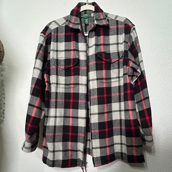 Lauren Ralph Lauren Flannel Plaid Long Sleeve Zip-Up Shacket Size Md / Lg Y2K - Picture 2 of 14